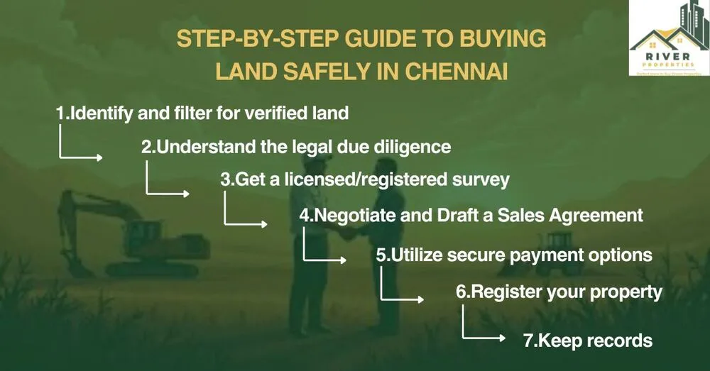 Follow this simple step-by-step guide to buy verified land safely in Chennai with River Properties and make your investment worry-free.
